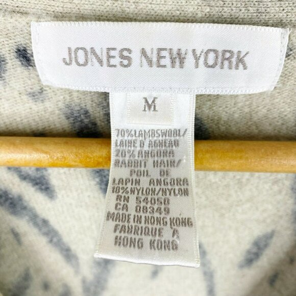 JONES NEW YORK Cardigan Sweater Size Medium Lambswool Animal Print Long Sleeve - Picture 2 of 3